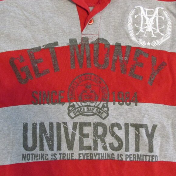 MECCA USA MEN'S SIZE XL POLO SHIRT RED & GRAY STRIPE SHORT SLEEVE - Picture 2 of 7